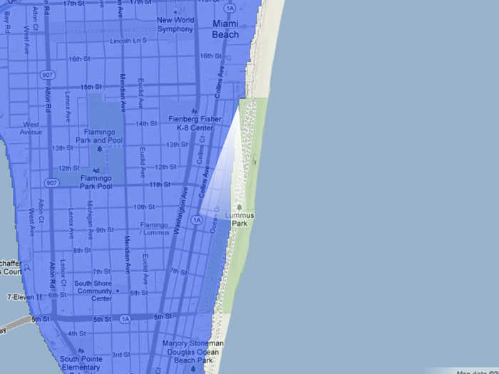 A map of Miami in the next few centuries if sea level rises 25 feet.