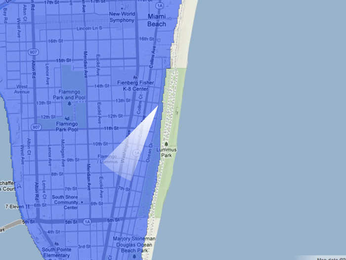 A map of Ocean Drive in the next few centuries if sea level rises 25 feet.