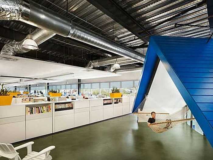 HomeAway, an online vacation marketplace headquartered in Austin, built its own miniature roof with a hammock for working and relaxing.