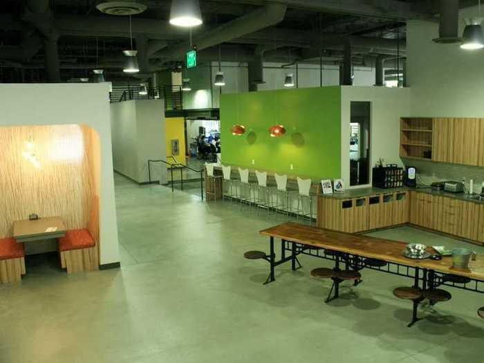 Red Door Interactive, a strategic partnering firm, has an open floor plan for employees to work, eat, and play together.