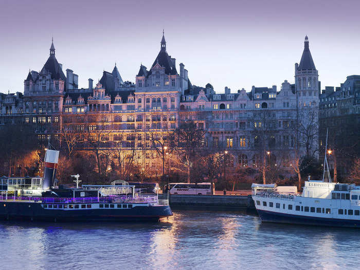 The Thameside hotel makes quite an impression at sunset.