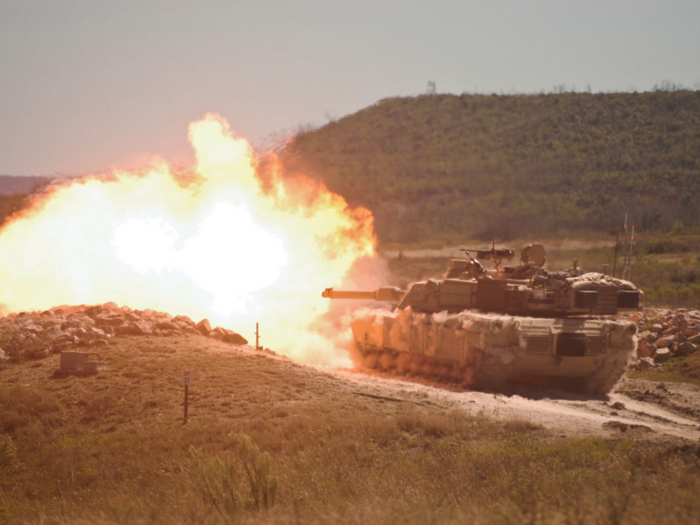 The M1 Abrams sports a 120 mm smooth bore cannon capable of firing a variety of rounds.