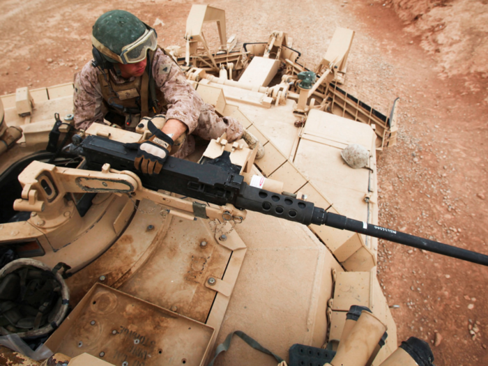 In addition to the main cannon, the Abrams sports a M2H Browining .50 caliber rifle, a staple of the US military since World War II. In some cases, the guns can be remotely fired.