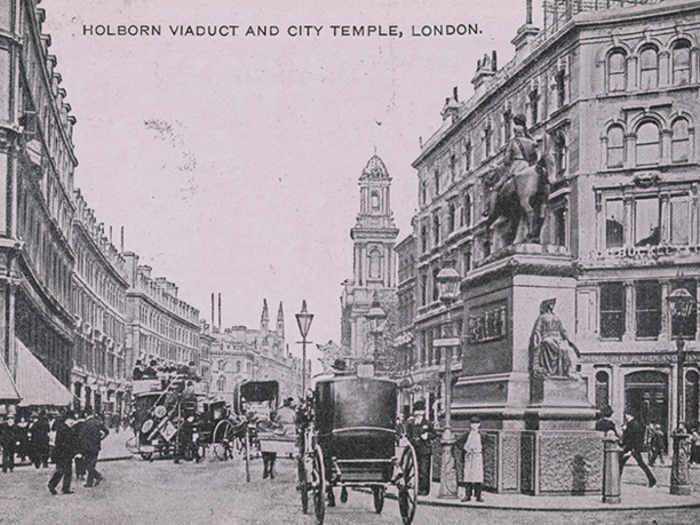 Holborn Viaduct (1907) — The Holborn Viaduct, constructed between 1863 and 1869, cost £2 million at the time to complete. In today