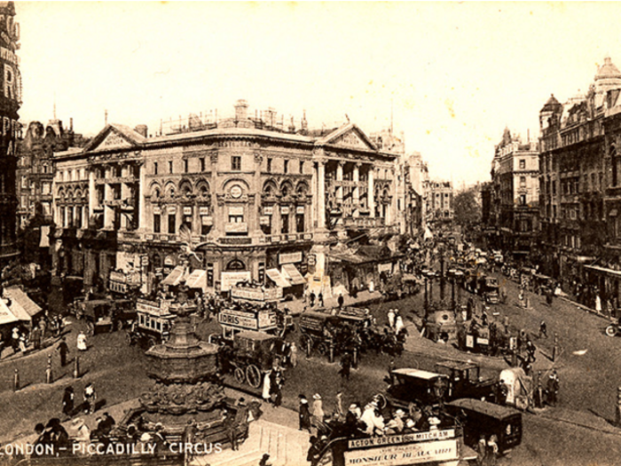 Piccadilly Circus (circa 1900) — The junction was built in 1819 to connect Regent Street with Piccadilly and over time has become synonymous with the hustle, bustle and bright lights of London.