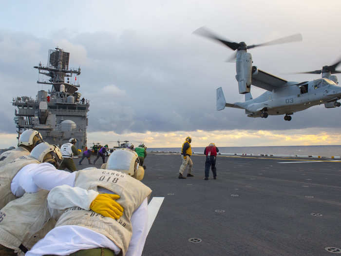 USS Bonhomme Richard conducts flight operations.