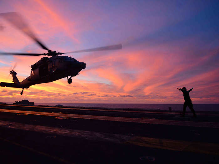 USS John C. Stennis conducts helicopter operations.