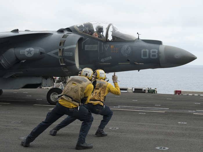 A Harrier launches from USS Makin Island.