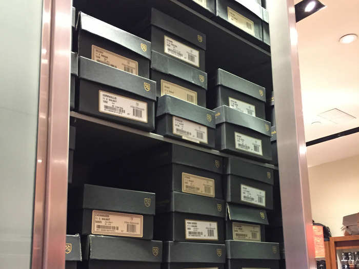 With that information, Kilbourne went to go fetch a range of sizes to try out. The many, many different shoes in the store were hidden behind a mirror right in the middle of the store. I didn