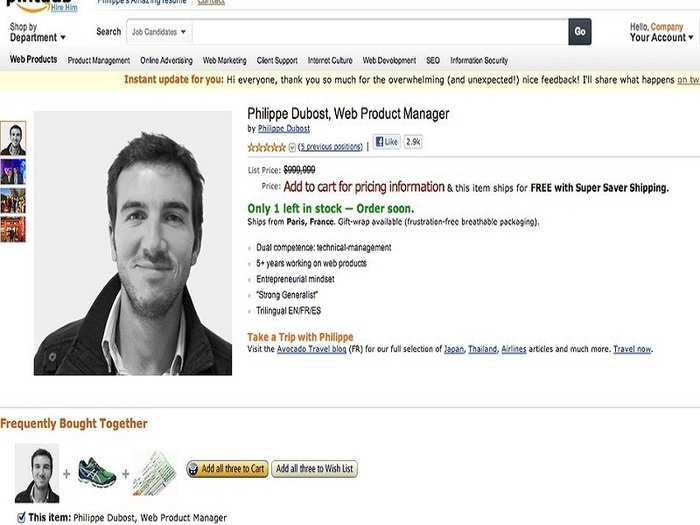 Philippe’s fake Amazon page has been the best online resume ever