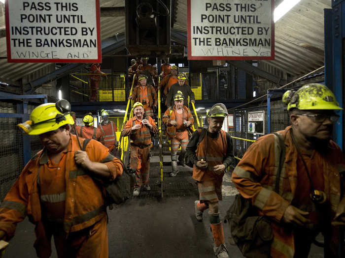 Coal consumption in the EU was flat last year, after declining in 2014, and in the UK, the last operating coal mine was shuttered in December last year. Miners leave after working the final shift at Kellingley Colliery. Kellingley is the last deep coal mine to close in England, bringing to an end centuries of coal mining in Britain.