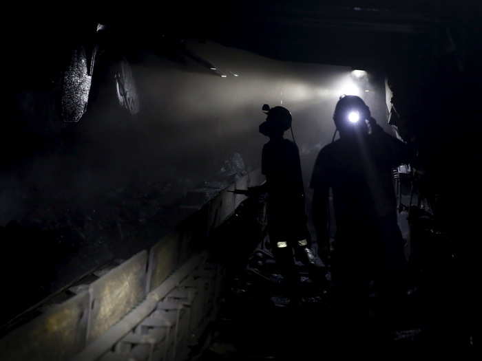 Miners work about 500 meters underground at the Boleslaw Smialy coal mine, a unit of coal miner Kompania Weglowa (KW) in Laziska Gorne, Silesia, southern Poland, September 11, 2015. Coal mining has taken centre stage in the campaign for this month