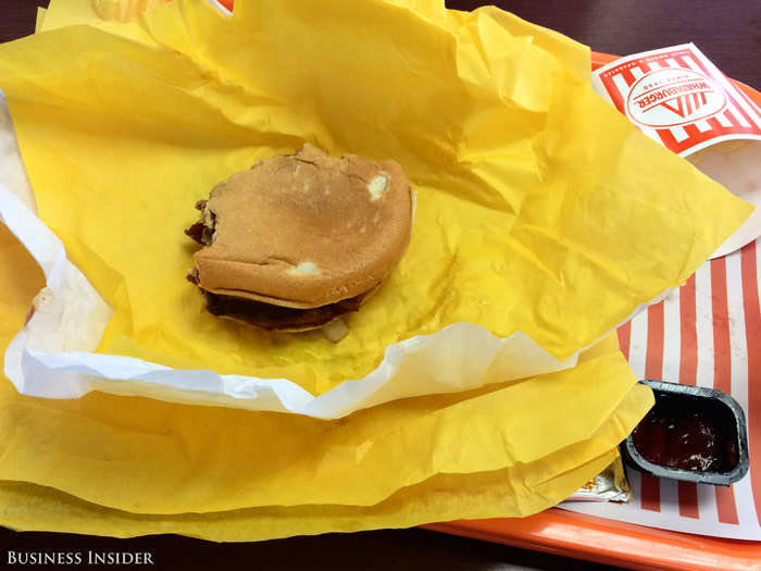 The classic Whataburger is delicious, but small. The beef is good — not great. The thin patty makes it difficult to taste any difference from any other fast-food beef. But the mustard — apparently a standard Whataburger addition — and pickles add a cutting tartness that clarifies the other flavors of the sandwich.