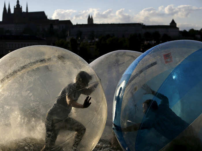 Zorbing is the act of racing in a large, transparent ball down hills, through water, or other obstacles.