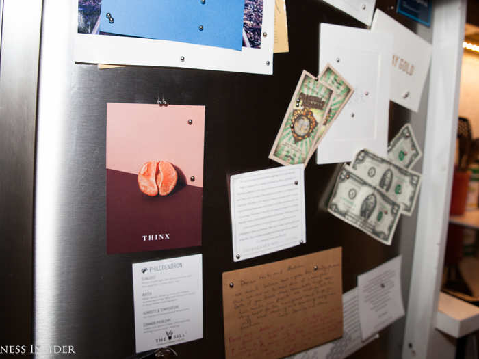Her refrigerator is decorated with notes, inspirational quotes, and an iteration of that controversial Thinx subway ad, showing a split, peeled orange. The idea behind Thinx stemmed from a frustration with “accidents" and with the taboos surrounding women’s hygiene.