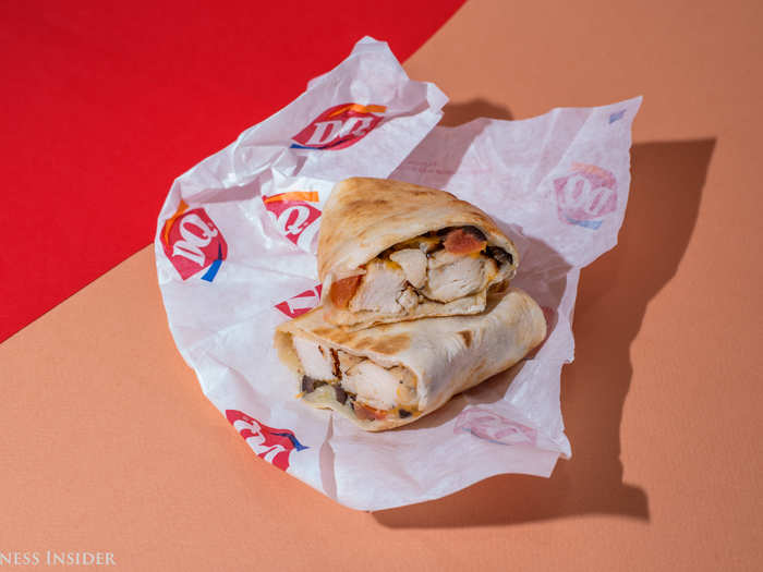 This looks as though someone threw everything into one wrap and haphazardly called it a quesadilla. It consists of tomatoes, onions, olives, and a surprisingly small amount of cheese. It