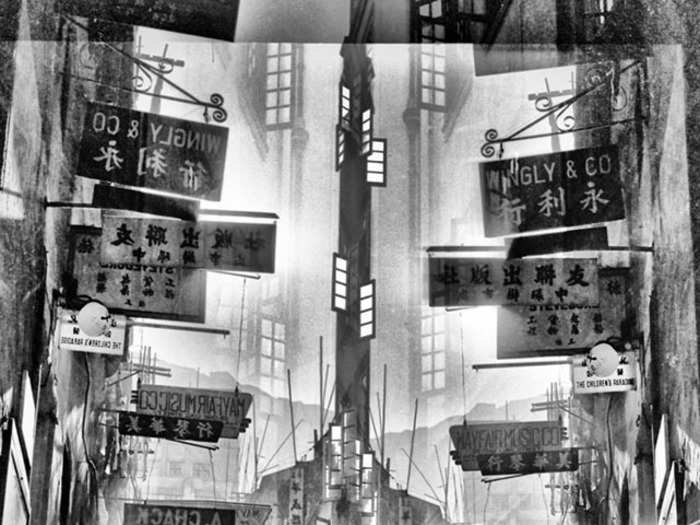 Ho created these new images by holding up two negatives into the light, finding a composition that he liked, and combining the negatives onto the scanner to digitize it.