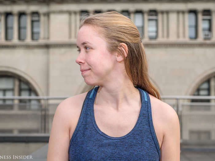 First up is neck rotations. Slowly, move your head to the right. Moffat recommends holding any pose for 30-60 seconds. Repeat on the left.