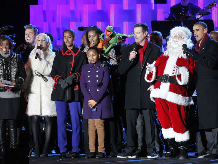 In December 2011, she shared a stage with the Obamas and Santa as the Christmas tree lights of Washington DC