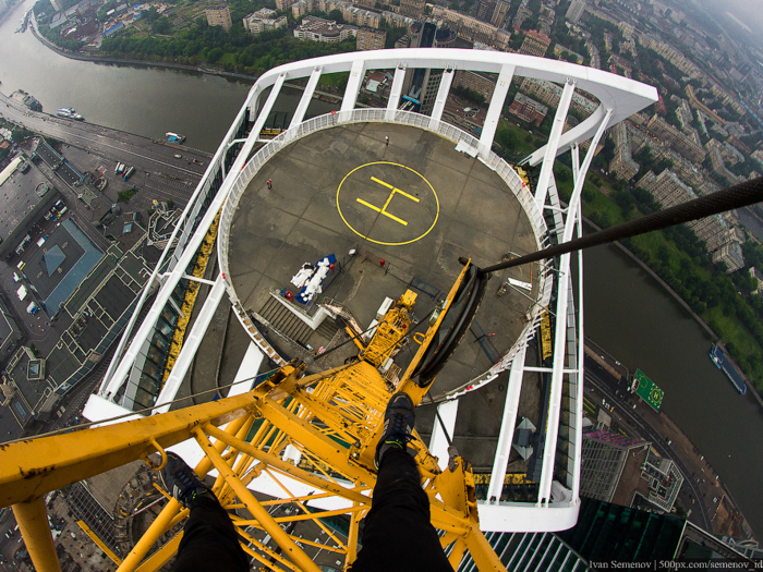 They also climbed up the cranes that were used to build Moscow