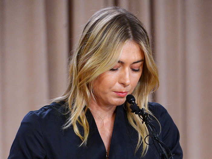 Maria Sharapova speaks to the media announcing a failed drug test after the Australian Open during a press conference today at the LA Hotel Downtown.