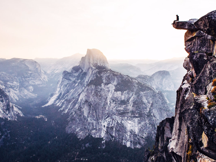 This selfie was taken at 6 a.m. at Yosemite National Park.  "I left my camera down below on continuous self timer, as I sat there waiting for the sun to come up. I can