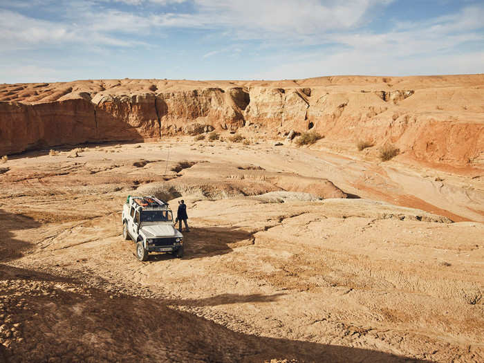 The group drove for many hours on the highway, making their way to the back roads, over a dry river, then straight through the desert before they could see the dunes. By the time the group got there the first day, it was already time to set up camp for the night.