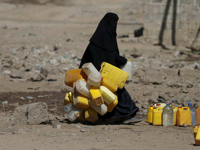 In Sanaa, Yemen, women have to walk long distances to collect water for their families. Yemen