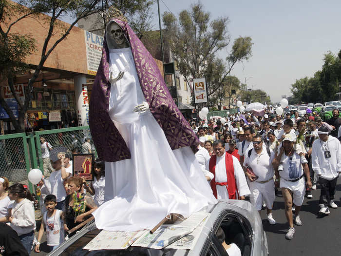 Many elements of Catholicism were incorporated into Santa Muerte worship by indigenous people and later others in Mexico, with "previously unholy images of the Grim Reaper supercharged by traditional Catholic practices of devotional prayers and votive candles."