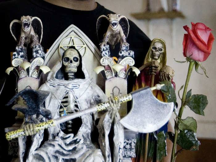 The Zetas cartel built numerous shrines to Santa Muerte in their territory in northeast Mexico, according to Grillo. Two shrines were also prominently located outside the hometown of Knights Templar drug lord Servando "La Tuta" Gomez.