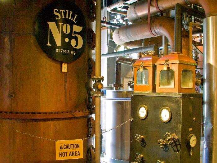 The room was deafening and super hot. This is where the alcohol steam from the sour mash is captured and turned into liquid form. The product is moonshine at this point. I wanted to get out of there because I was worried the ancient still would erupt.