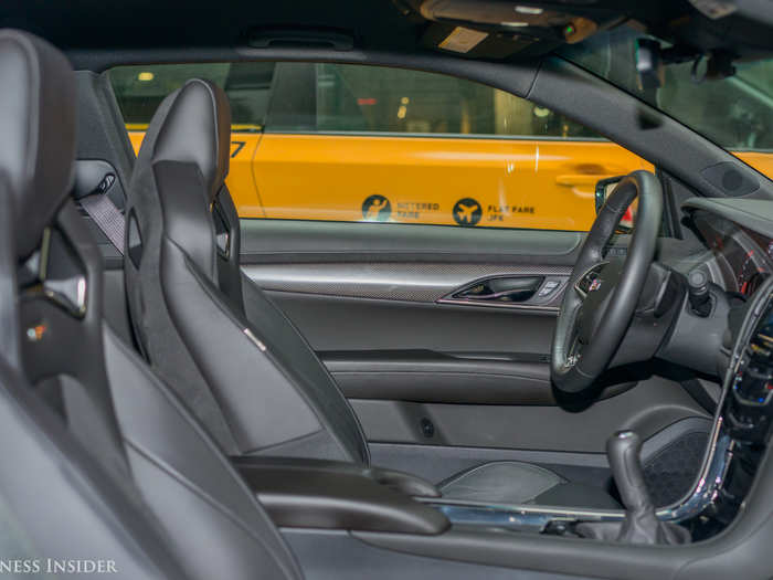 Inside our test car was black with black accents. Cadillac did not cut corners here. The materials look and feel top-notch. Carbon fiber and Alcantara dominate the interior.