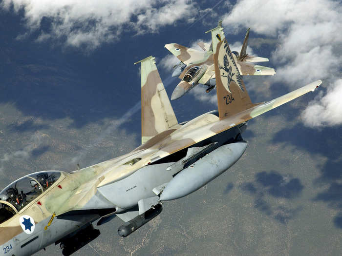 Two Israeli Air Force F-15s fly in Nevada