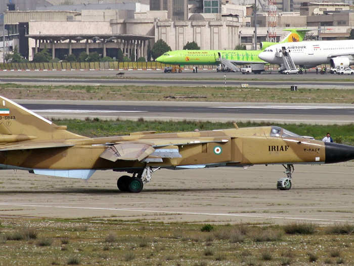 An Iranian Su-24 waits to takeoff from Mehrabad International Airport for a training flight.