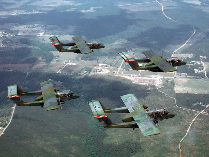 OV-10s from the 20th Tactical Air Support Squadron at show off their woodland camouflage at Shaw Air Force Base.