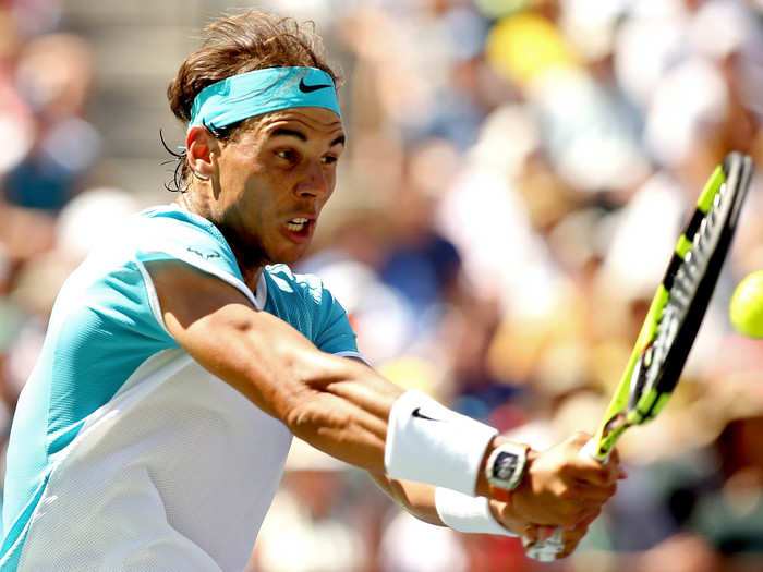 Rafeal Nadal, a national tennis player for Spain, has to have all of his water bottles lined up with the labels facing the baseline where he is playing from.