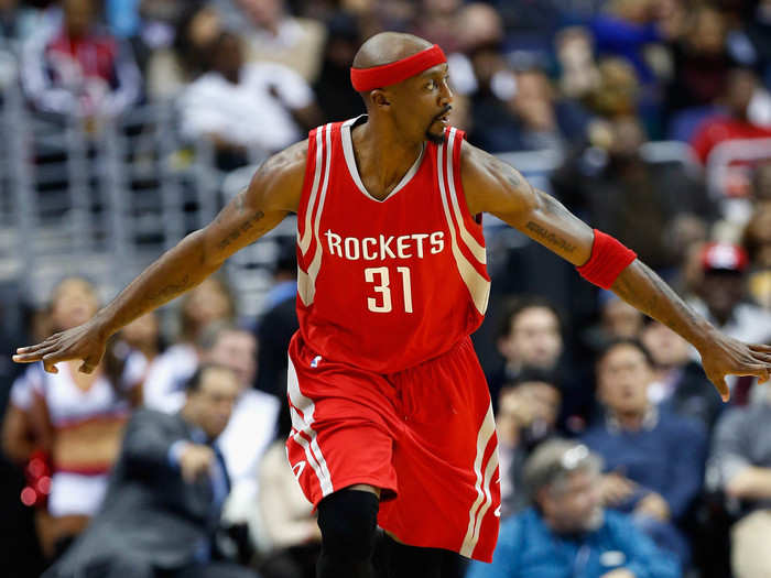 Jason Terry, point guard and shooting guard for the Houston Rockets, sleeps in his opponent