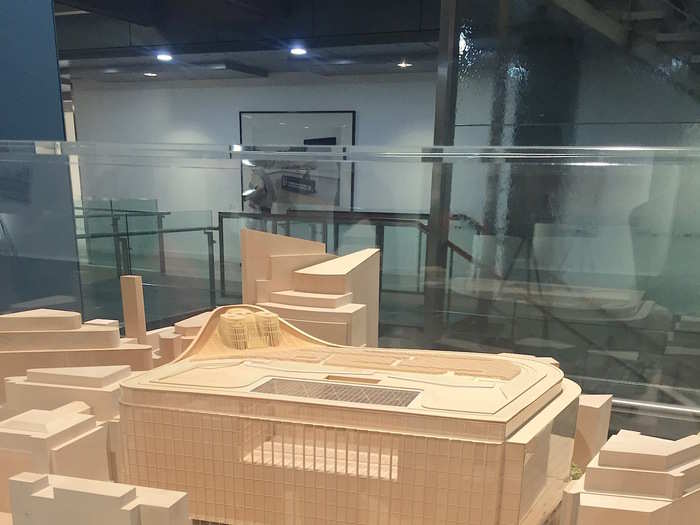 The bank has models of its new office in the foyer, being built close to the current HQ.