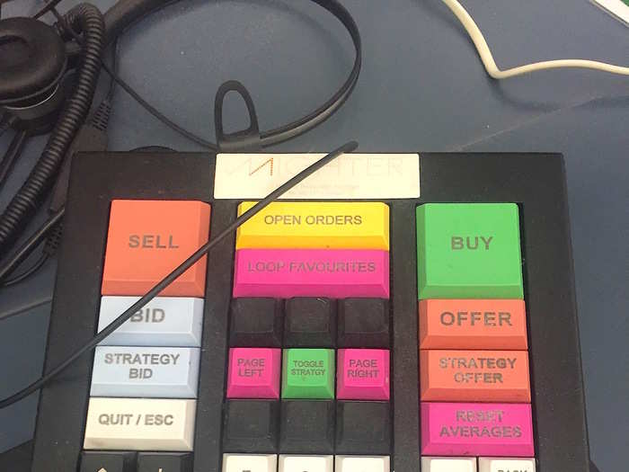 Some of the traders had these cool keyboards to punch out orders.