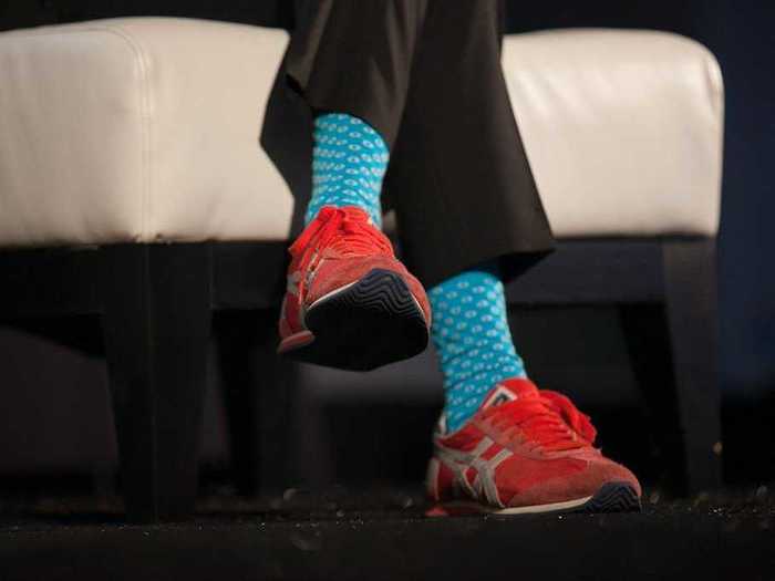 Sometimes he wears snazzy socks, too.