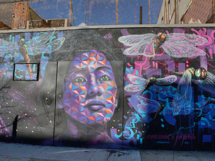 Two artists teamed up to create a psychedelic, "Avatar"-like dreamscape on this wall in Bushwick.