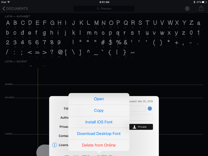 Once the font is "built" you can install it on your iOS device.