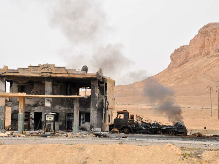 The fighting also damaged modern facilities, like this gas station.