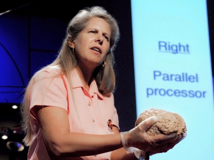 5. Jill Bolte Taylor demonstrates what a stroke does to the brain.
