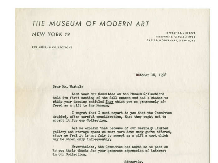 In 1956, MoMA declined to accept Andy Warhol