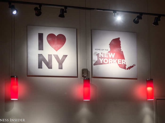 The decor follows the typical fast-casual theme, with dim lighting, metal, and warm wood accents. This Smashburger has a slight New York City vibe to it.