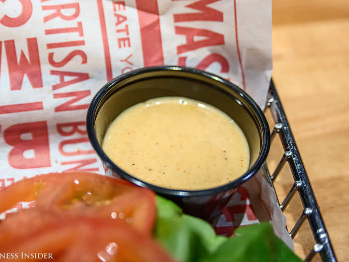 The onion rings come with a mystery dipping sauce that