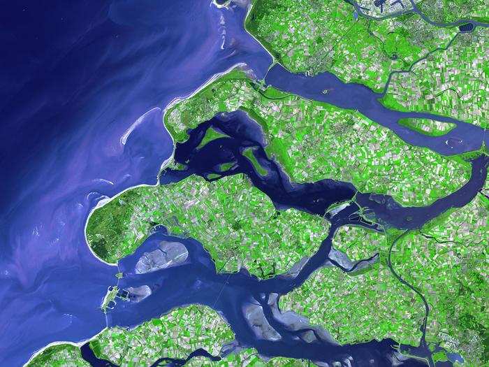 An elaborate system of dikes, canals, dams, bridges, and locks hold back the North Sea in the Netherlands.