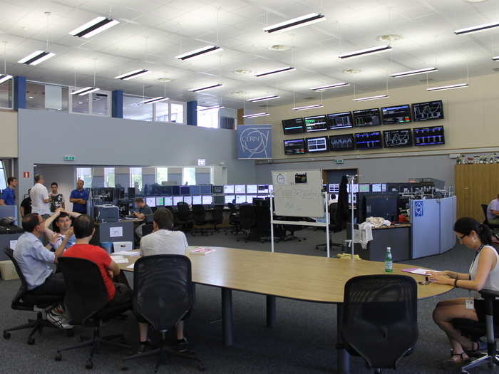 Every particle accelerator at CERN is run from the Control Center in this room. In the middle of the pods is a conference table for meetings.