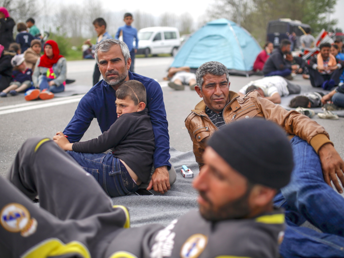 In Chios, Greece, 800 people broke out of a detention centre, while migrants blocked the highway during a protest near the Greek-Macedonian border, near the town of Polykastro, Greece on Saturday (as below).